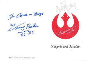 Marjorie and Arnie's wedding invitation, signed by Star Wars celebrities.